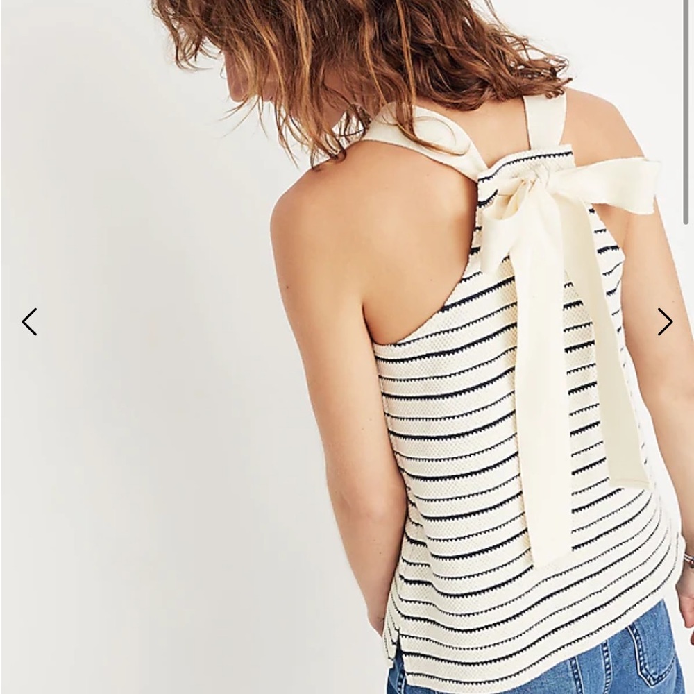 Madewell Women's Camille Texture & Thread Striped Bow Back Tank Top - size S - Picture 4 of 9